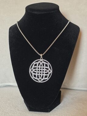 Silver Tone Celtic Knot Pendant Necklace Round Statement Medallion
